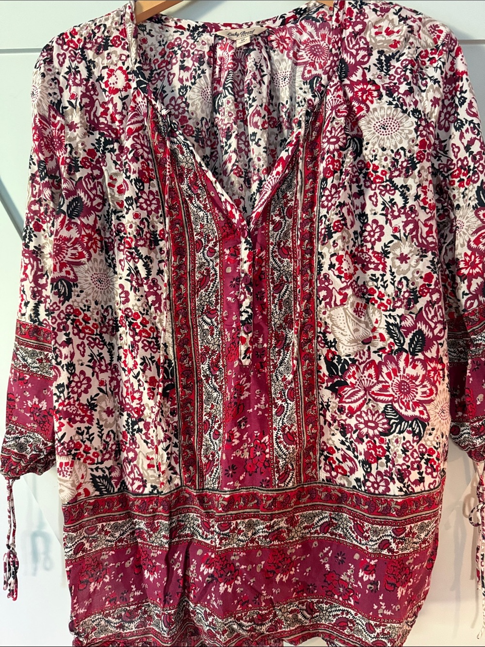 Lucky Brand Red & Cream Floral Paisley Tunic